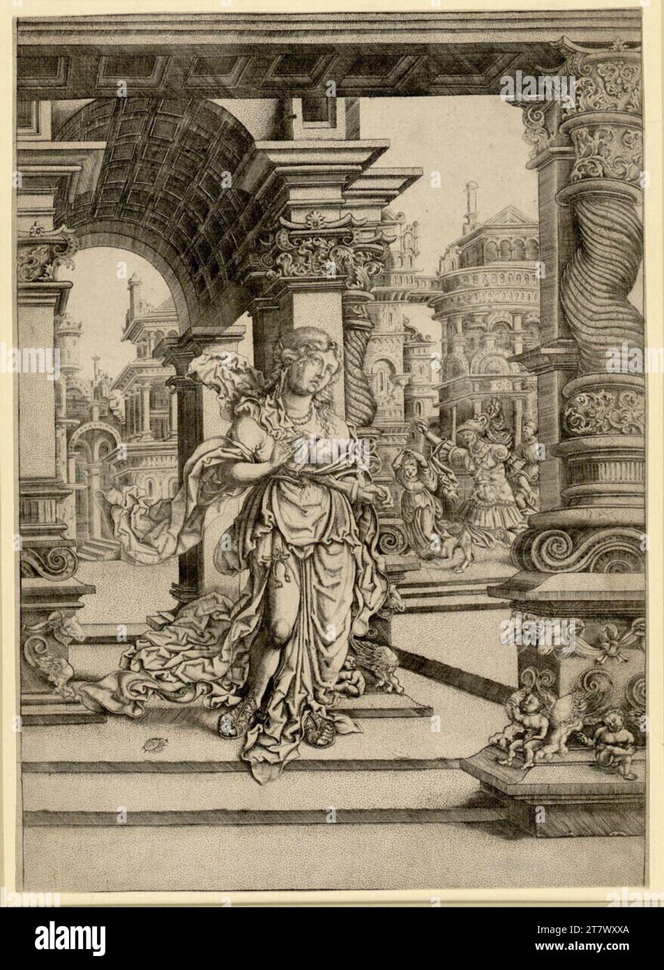 Frans Crabbe suicidio della Lucretia. Stampa in rame 1520-1530 , 1520/1530 Foto Stock