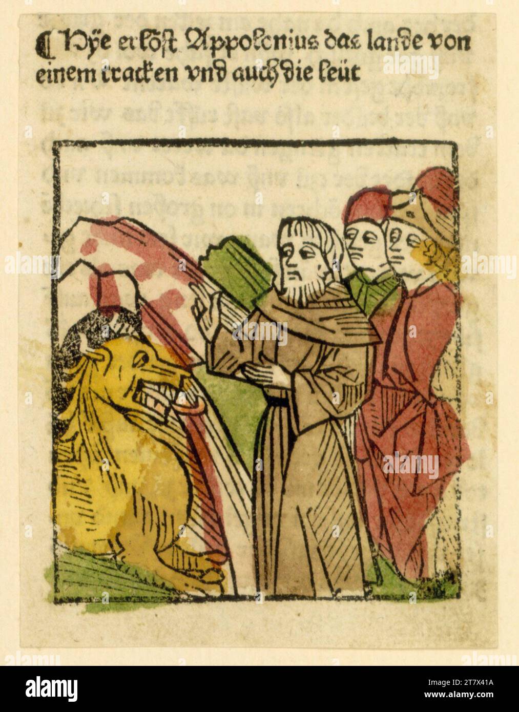 Peter Berger Sant'Apollonio redime il paese da un mostro. Taglio a legna, colorato 1488 , 1488 Foto Stock