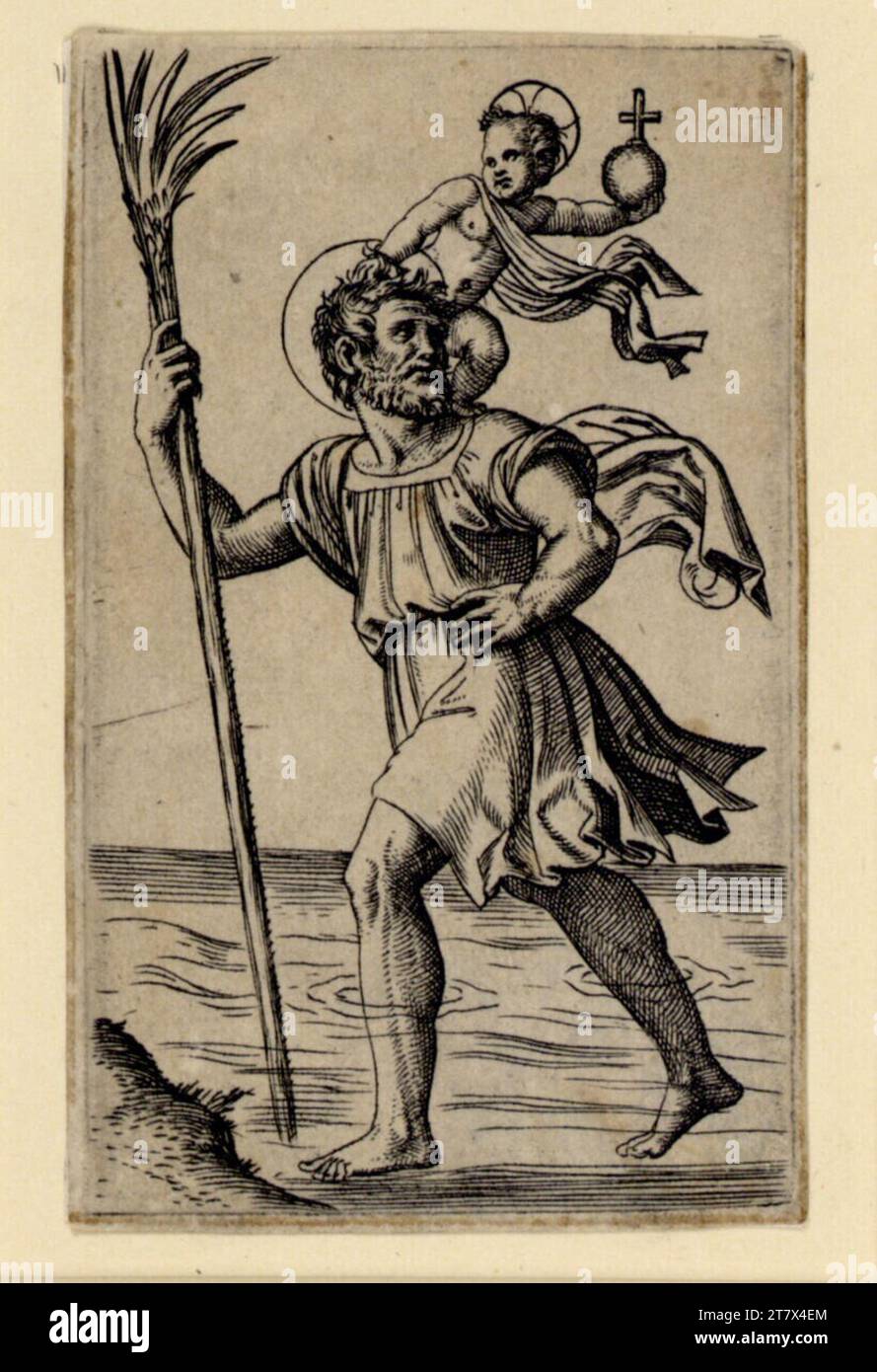 Marcantonio Raimondi Saint Christophorus. Stampa con incisione in rame intorno al 1505 - 1510 Foto Stock