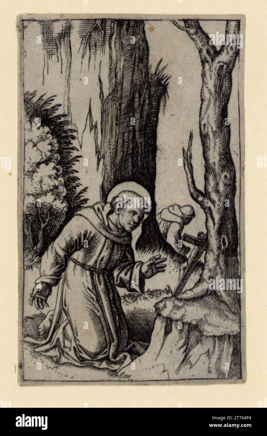 Marcantonio Raimondi San Francesco d'Assisi. Stampa con incisione in rame intorno al 1505 - 1510 Foto Stock