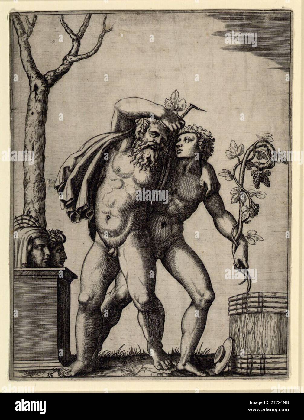 Marcantonio Raimondi giovane e vecchio bacchant. Stampa con incisione in rame intorno al 1515 - 1525 Foto Stock