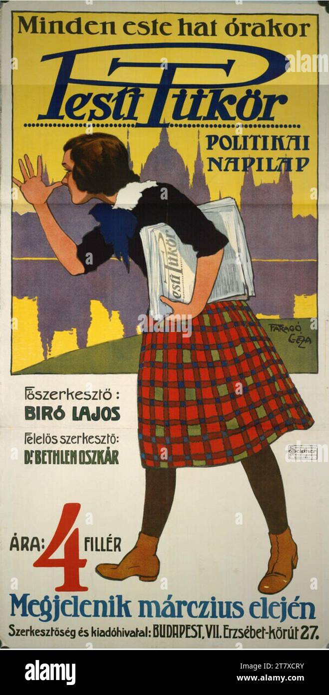 Géza Faragó Pest rispecchiano il quotidiano politico. Colore intorno a 1910 Foto Stock