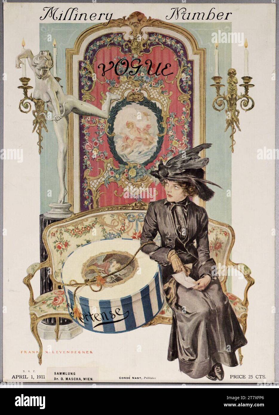 Frank X. Leyendecker Millinery Number VOGUE; 1 APRILE 1911 (Titelblatt). Autotypie 1911 , 1911 Foto Stock