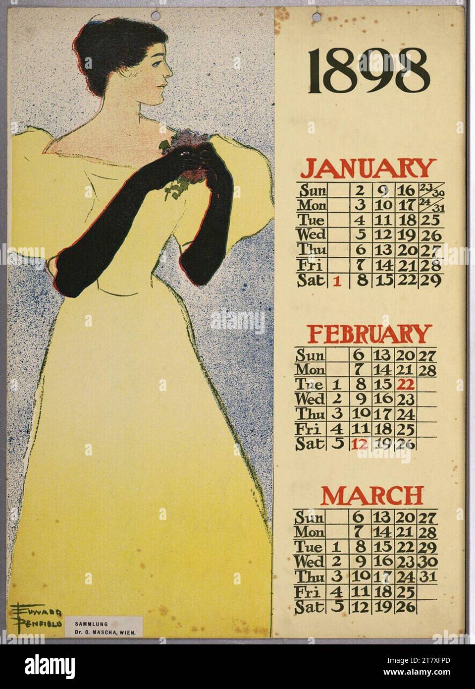 Edward Penfield 1898; gennaio, febbraio, marzo (foglia calendario). Colore 1898 , 1898 Foto Stock
