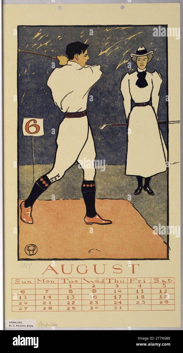 Edward Penfield The Golf Calendar; AGOSTO 1899. Colore 1899 , 1899 Foto Stock