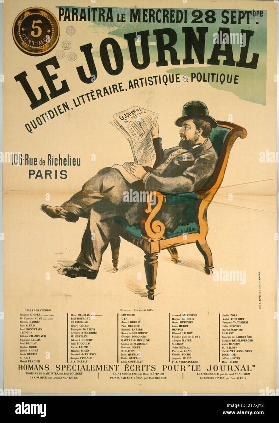 Anonym THE NEWSPAPER; Daily, letterario, artistico & politico; PARIS. Colore intorno a 1890 Foto Stock