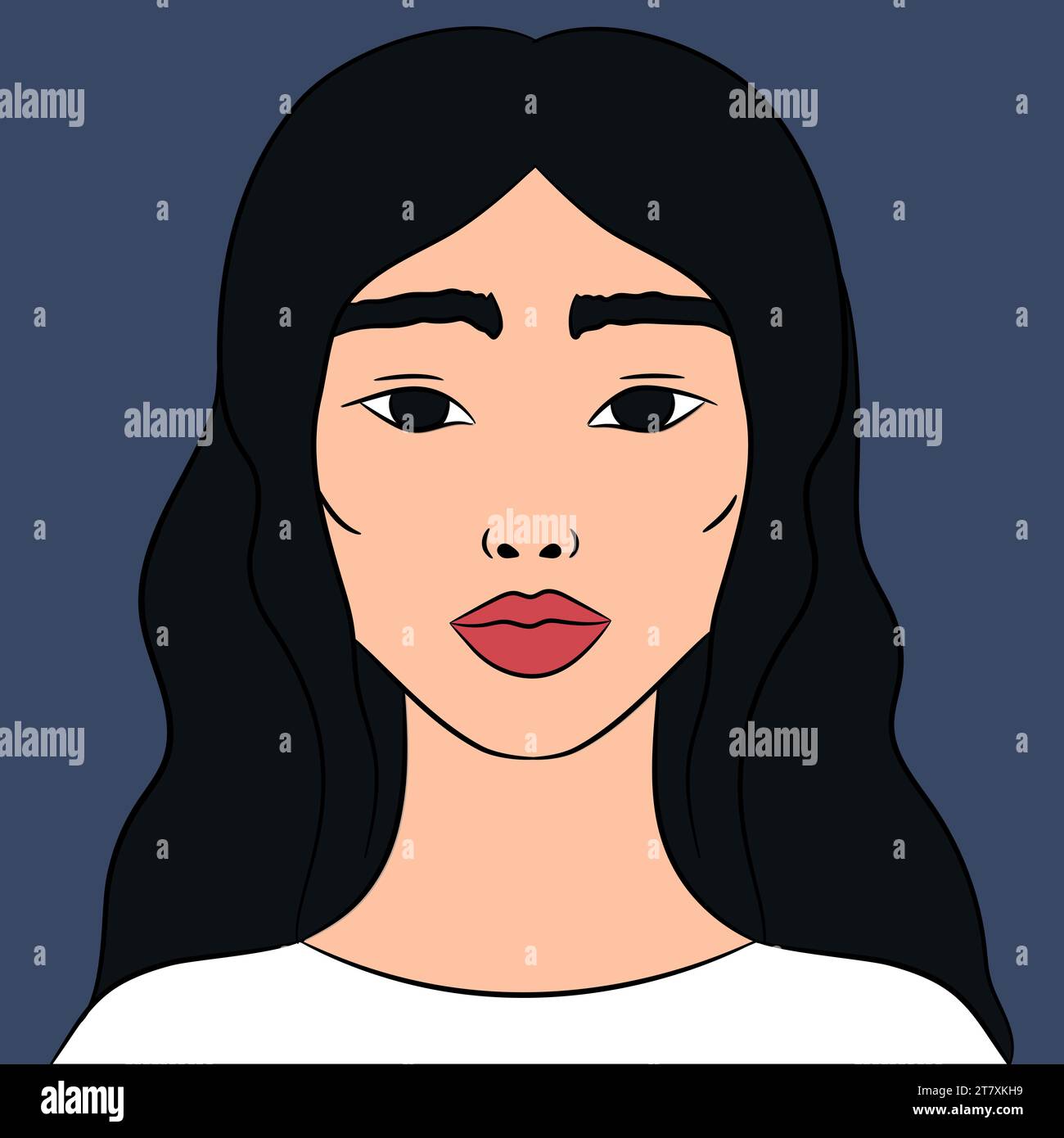 Ritratto di una bella giovane donna asiatica. Illustrazione vettoriale disegnata a mano Illustrazione Vettoriale