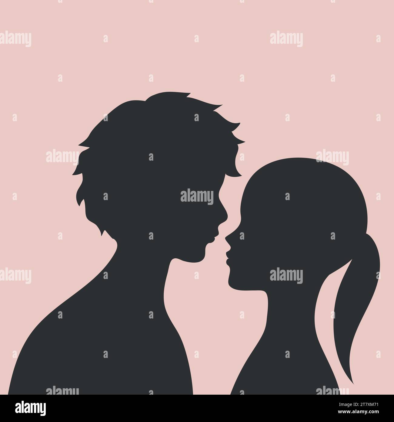 Silhouette Guy and Girl. Silhouette di Lovers uomo e donna in piedi faccia a faccia. Illustrazione vettoriale Illustrazione Vettoriale