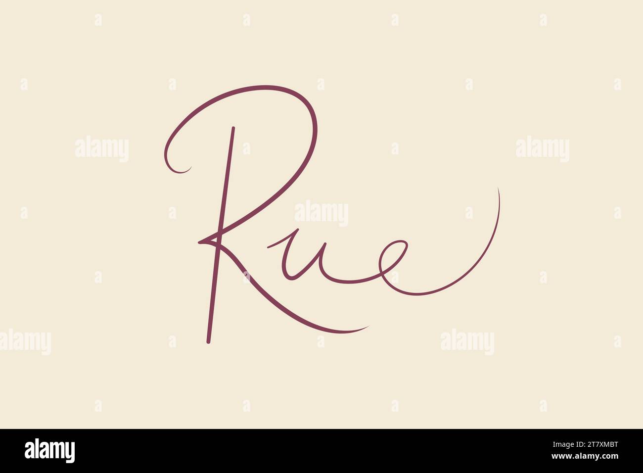 Nome femminile Rue. Lettere scritte a mano calligrafia nome ragazza. Illustrazione vettoriale Illustrazione Vettoriale