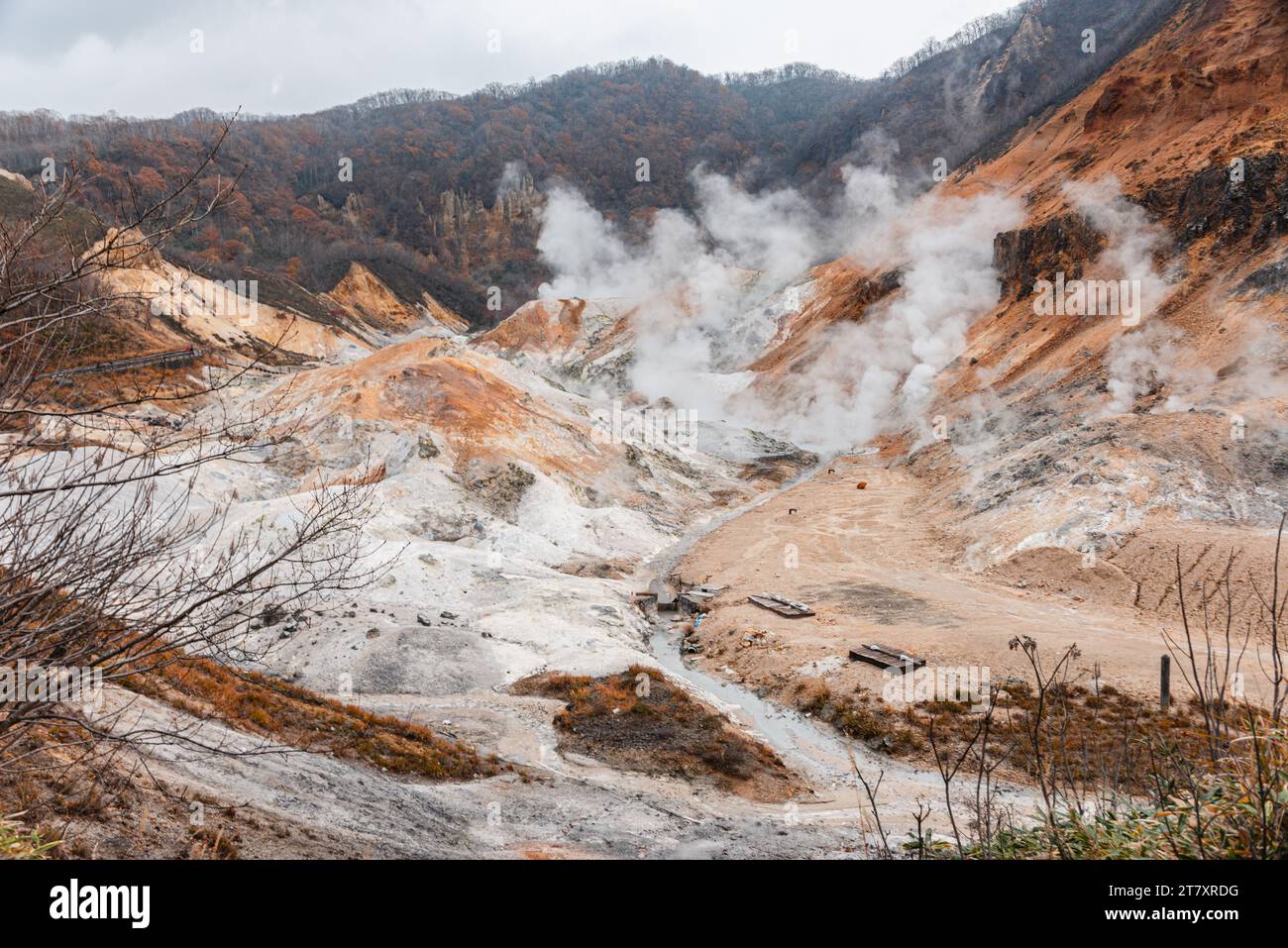 Vulcano fumante della Valle dell'Inferno, Noboribetsu, Hokkaido, Giappone, Asia Foto Stock