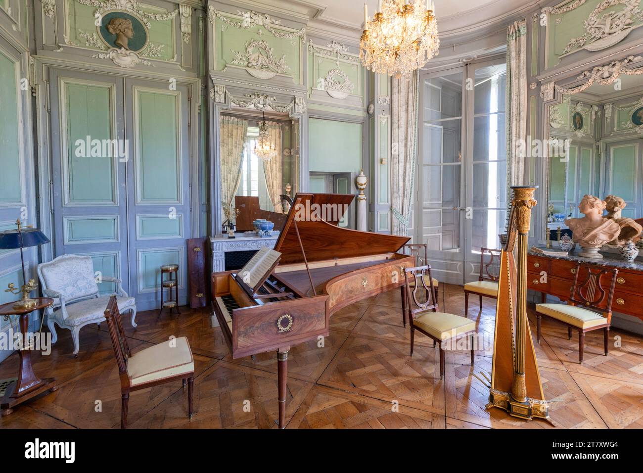 Sala musica, Chateau de Valencay, Valencay, Indre, Centre-Val de Loire, Francia, Europa Foto Stock