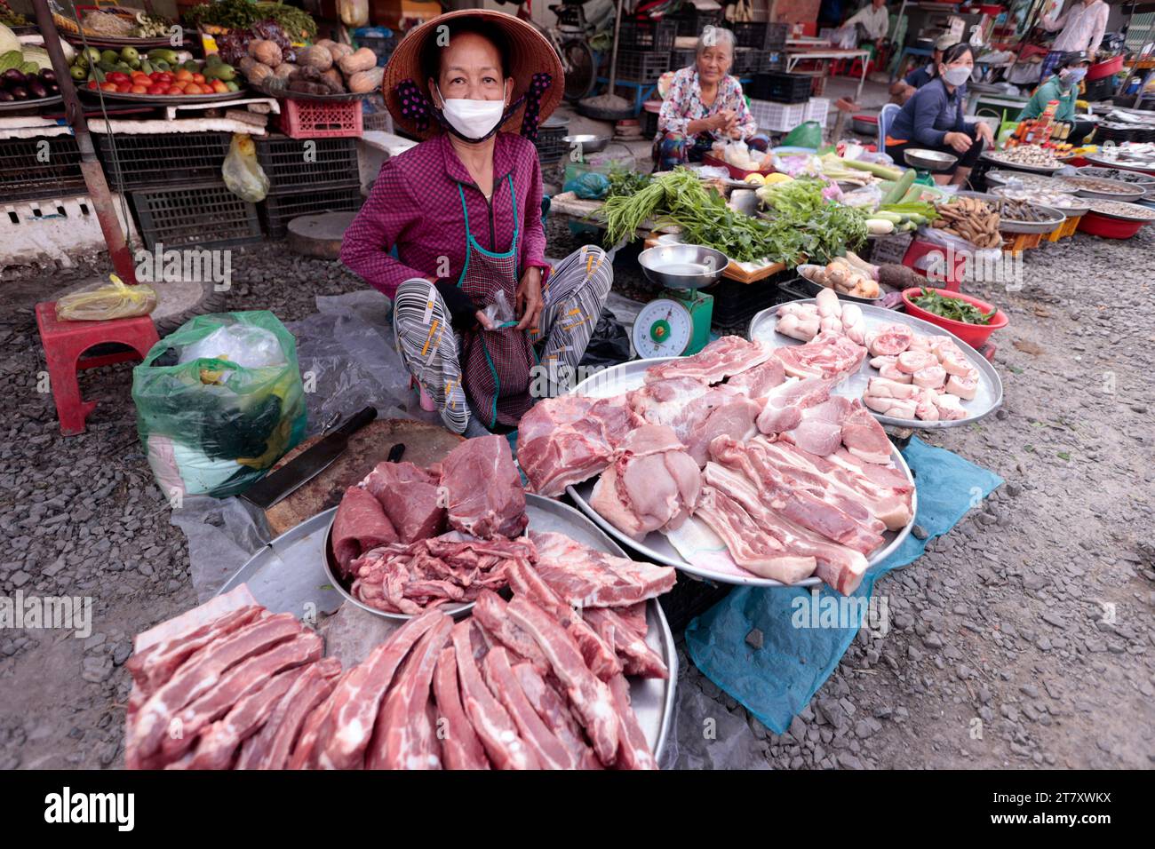 Street Fresh Meat Market, Vung Tau, Vietnam, Indocina, Sud-est asiatico, Asia Foto Stock