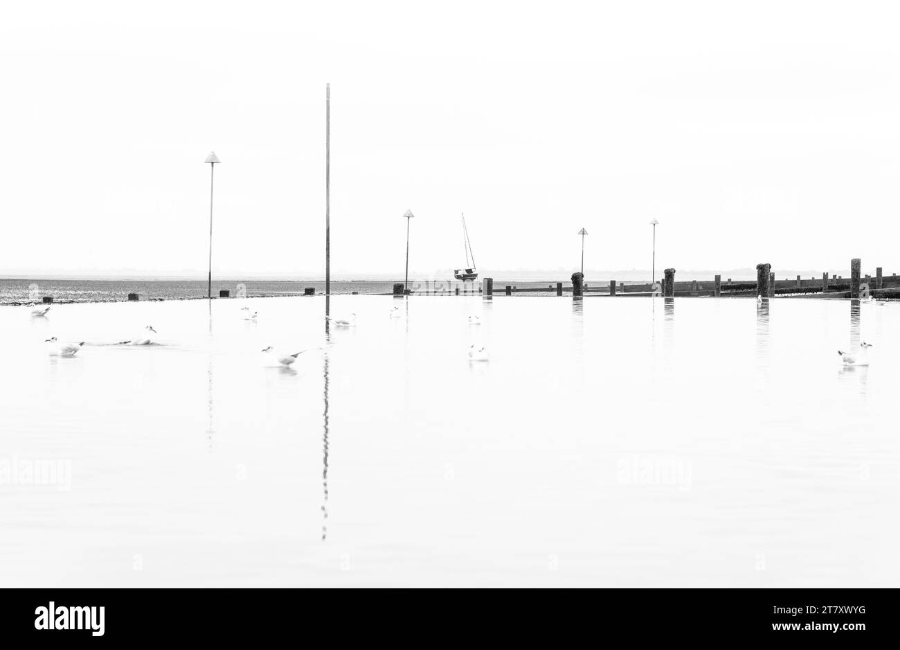 Piscina di marea alla bassa marea a Leigh on Sea, Essex, Inghilterra, Regno Unito, Europa Foto Stock