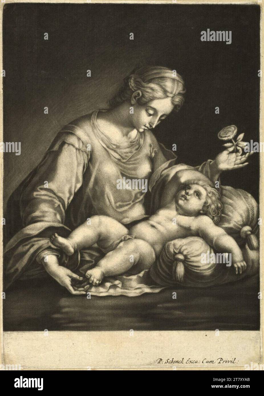 Pieter Schenk madre di dio con un bambino. Stabble Foto Stock