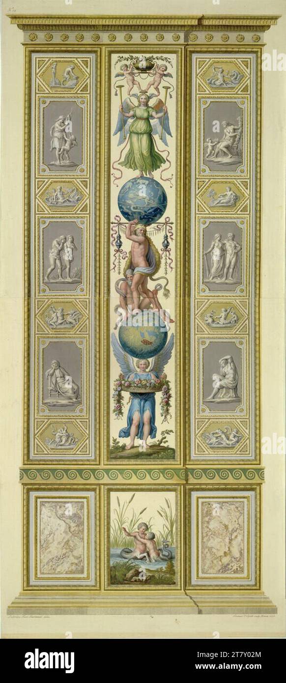 Giovanni Volpato (incisore) Logge di Raffaello in Vaticano: Pilastro VII B, Esterno (gioco del dio del fiume figli). Incisione in rame, colorata 1776 , 1776 Foto Stock