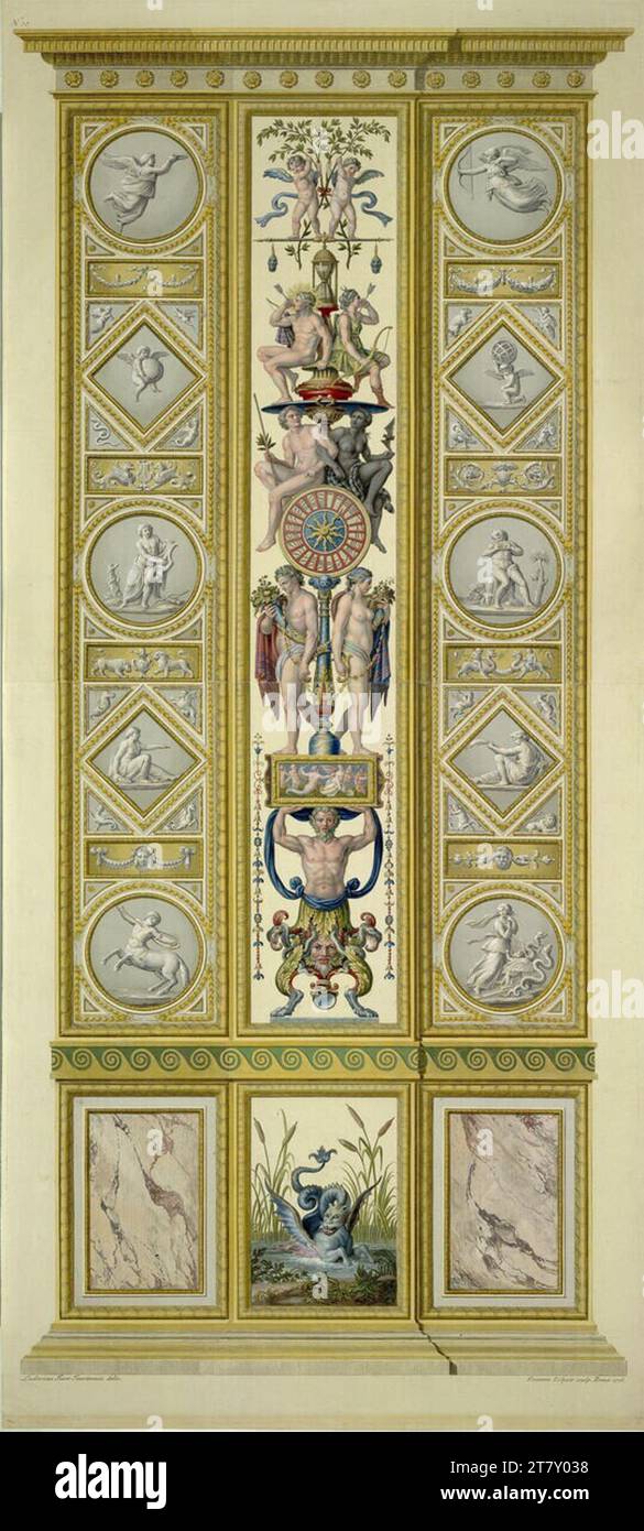 Giovanni Volpato (incisore) le logge di Raffaello in Vaticano: Pilastro X. B, Esterno (drago). Incisione in rame, colorata 1776 , 1776 Foto Stock