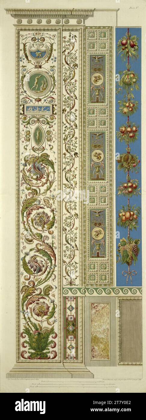 Giovanni Ottaviani (incisore) Logge di Raffaello in Vaticano: Pilastro V (leone alato). Incisione in rame, colorata 1772 , 1772 Foto Stock