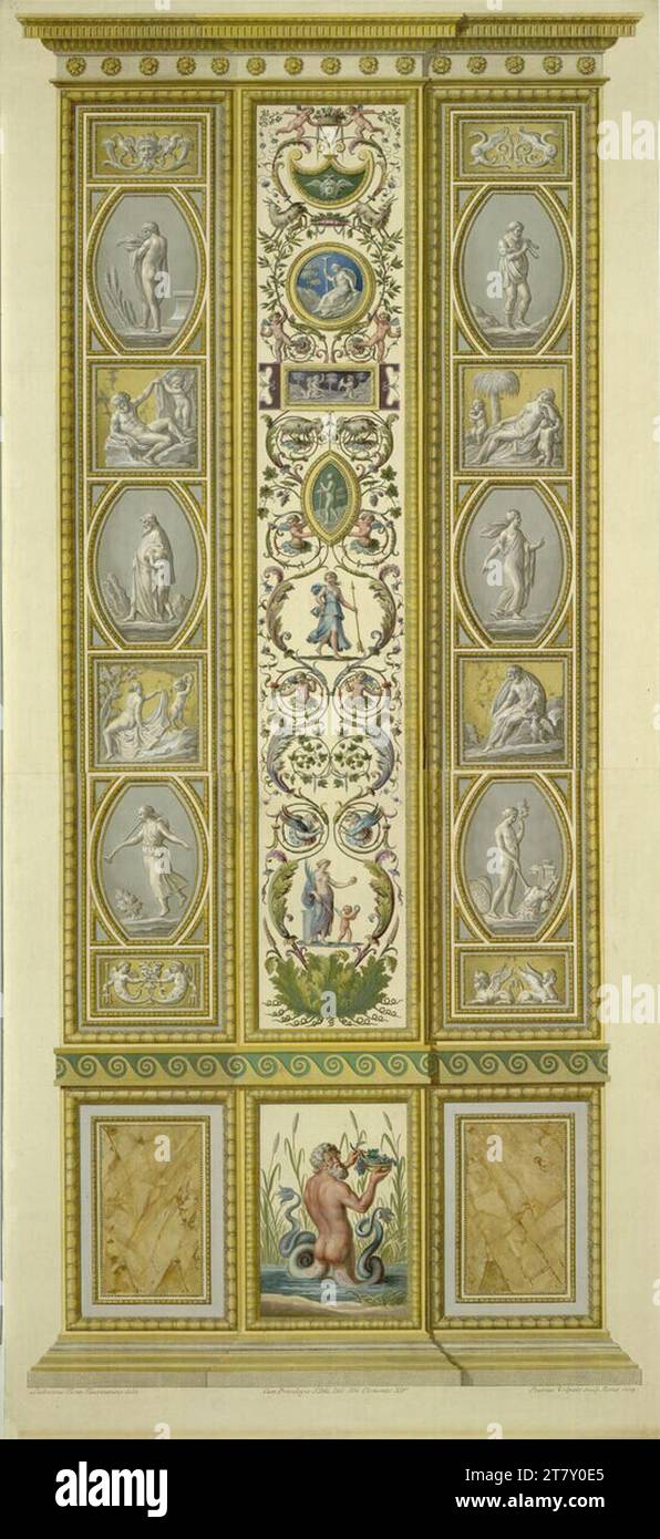 Giovanni Volpato (incisore) Logge di Raffaello in Vaticano: Pilastro V. B, Esterno (dio del fiume). Incisione in rame, colorata 1774 , 1774 Foto Stock