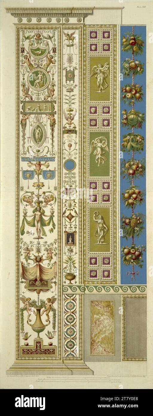 Giovanni Ottaviani (incisore) Logge di Raffaello in Vaticano: Pilastro XII (donna con corona). Incisione in rame, colorata 1772 , 1772 Foto Stock