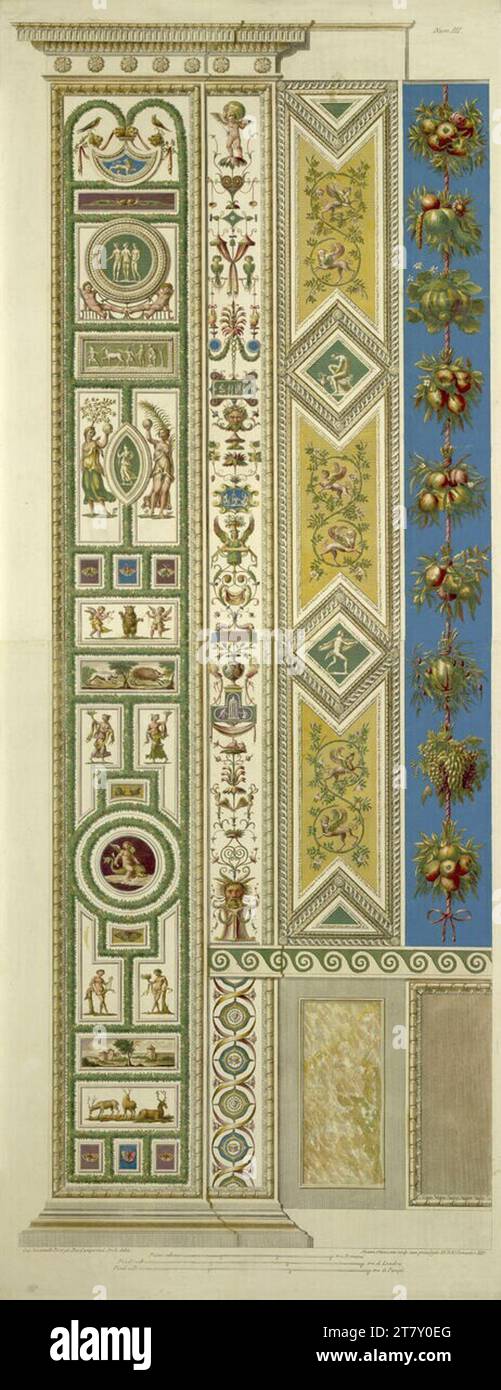 Giovanni Ottaviani (incisore) Logge di Raffaello in Vaticano: Pilastro III (a sinistra farfalle, cervi). Incisione in rame, colorata 1772 , 1772 Foto Stock