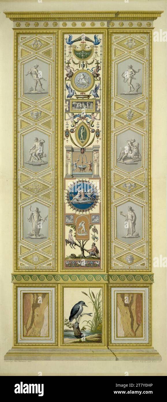 Giovanni Volpato (incisore) le logge di Raffaello in Vaticano: Pilastro VIII B, Esterno (kingfisher). Incisione in rame, colorata 1775 , 1775 Foto Stock