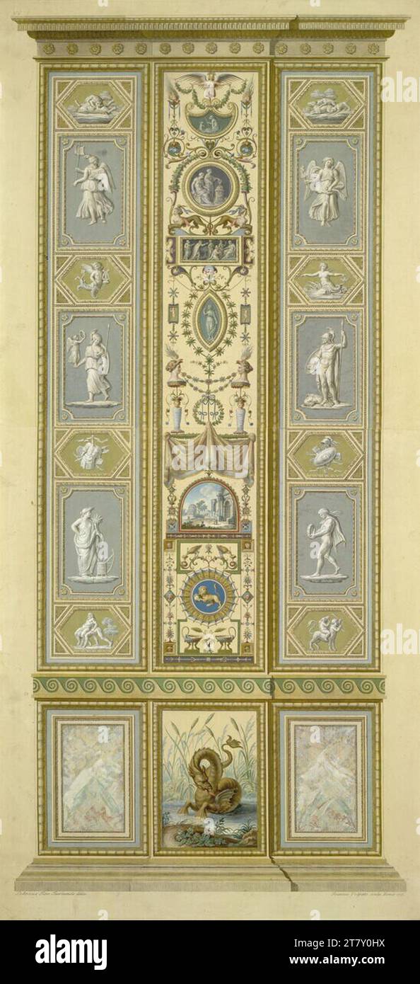 Giovanni Volpato (incisore) le logge di Raffaello in Vaticano: Pilastro X. B, Esterno (drago). Incisione in rame, colorata 1775 , 1775 Foto Stock