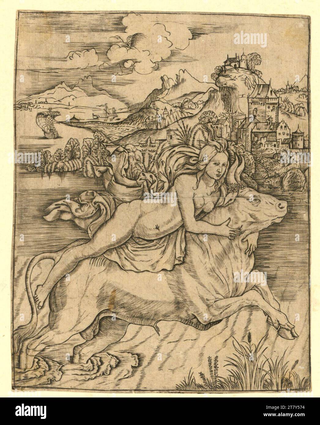 Anonimo rapina d'Europa. Stampa in rame 1500-1510 , 1500/1510 Foto Stock