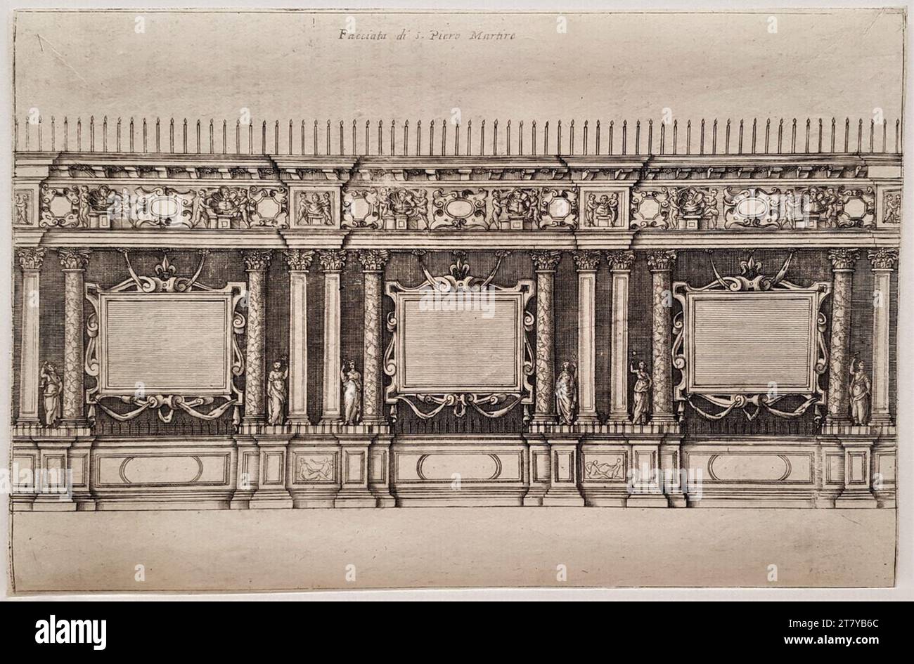 Anonimo (incisore) decorazione in lutto sul lato lungo all'interno della chiesa SS. Giovanni e Paolo a Venezia alle epoche del Granduca Cosimo II di Toscana il 25 maggio 1621. Incisione rame su carta 1621 , 1621 Foto Stock