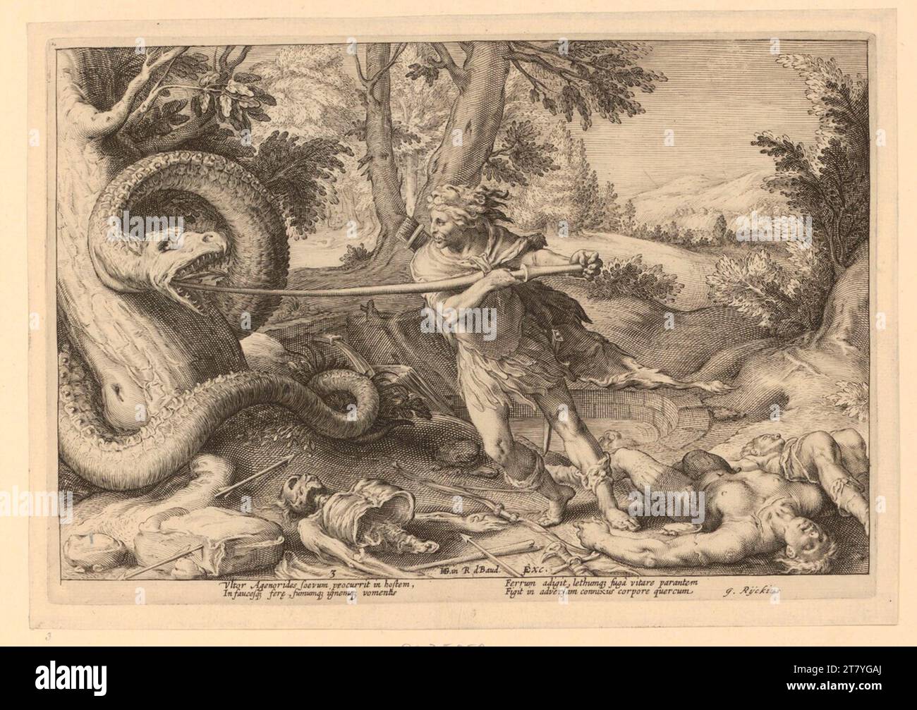 Hendrick Goltzius Cadmus uccide l'aquilone. Stampa in rame 1615 , 1615 Foto Stock