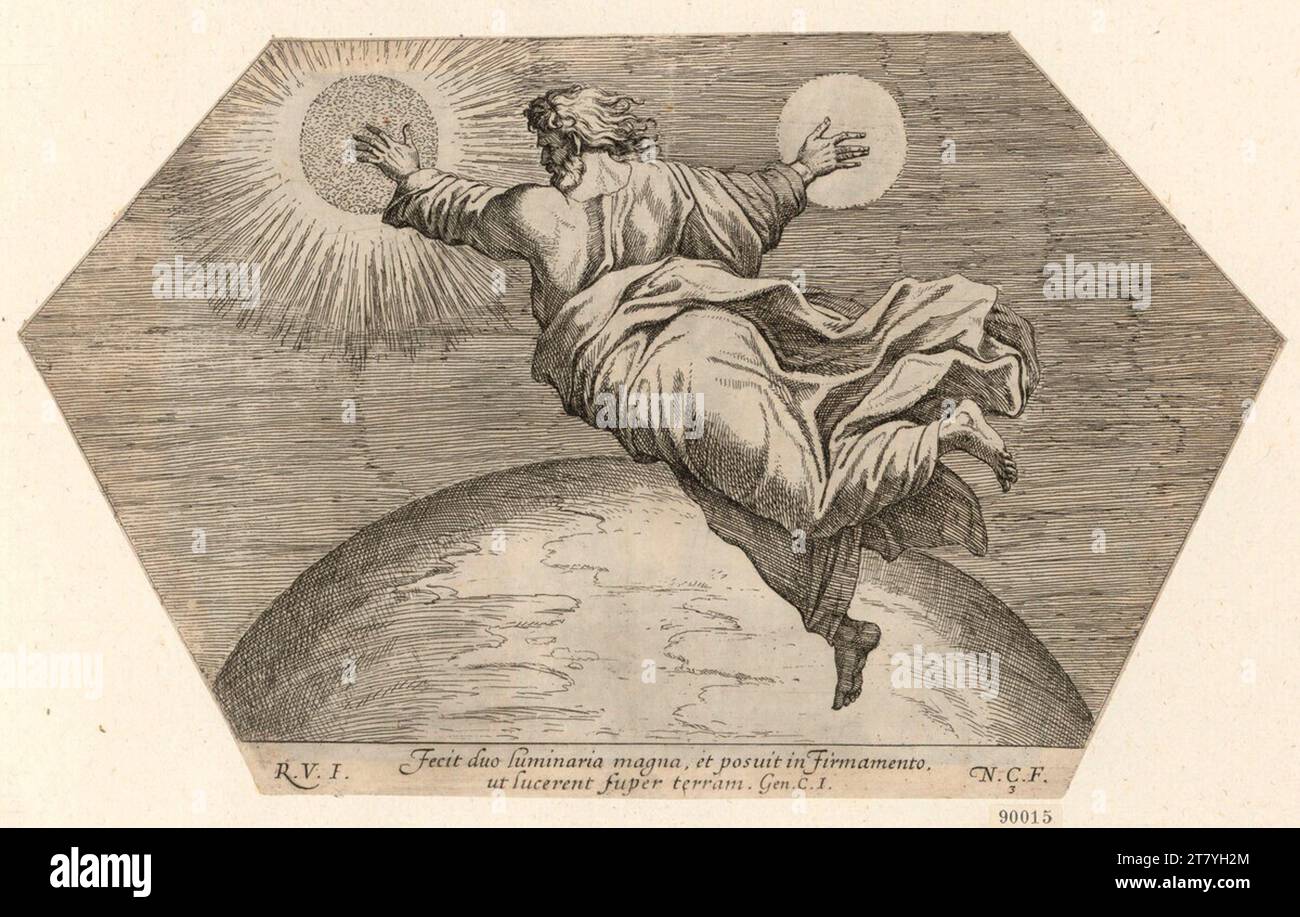 Nicolas Chaperon (incisore) Dio crea il sole e la luna. incisione 1649 , 1649 Foto Stock