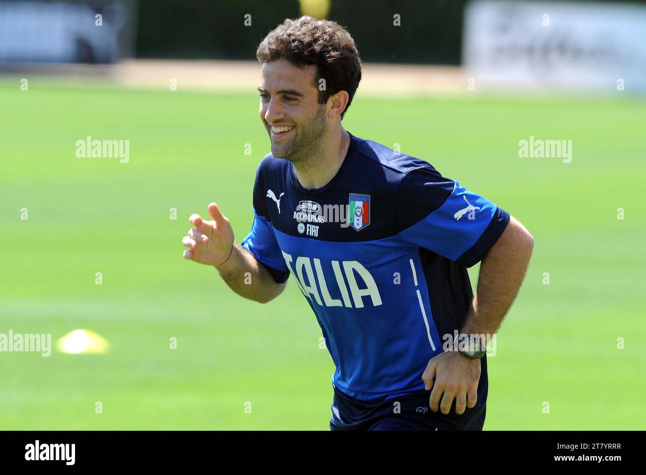 COVERCIANO (FI), ITALIA - 20 MAGGIO: L'italiano Giuseppe Rossi reagisce durante la prima sessione di allenamento per preparare il campionato del mondo in Brasile il 20 maggio 2014 a Coverciano (Fi), Italia. Foto di massimo Cebrelli/DPPI Foto Stock