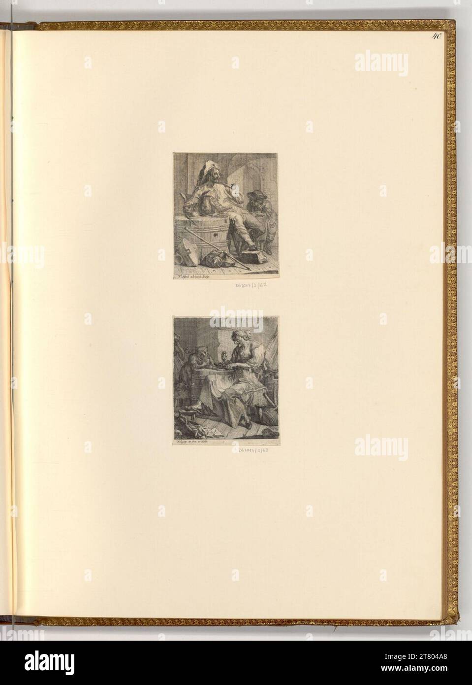 Franz Sigrist (Ausführende r Künstler in) uomo con pipa e tazza di birra; donna mentre mangia. incisione 1744-1803 , 1744/1803 Foto Stock
