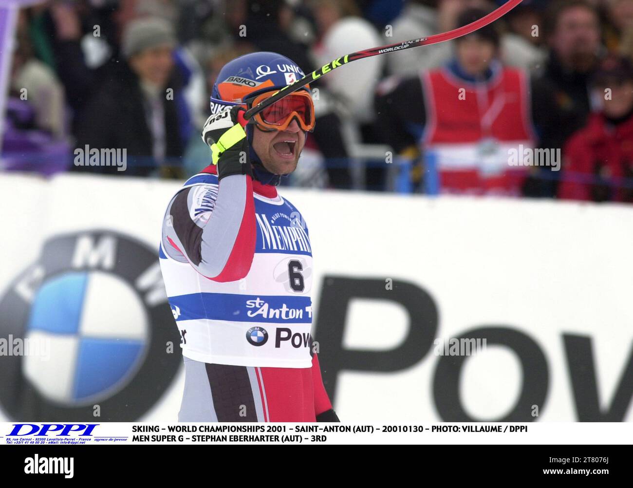 SCI - CAMPIONATI DEL MONDO 2001 - SAINT-ANTON (AUT) - 20010130 - FOTO: VILLAUME / DPPI MEN SUPER G - STEPHAN EBERHARTER (AUT) - 3° Foto Stock