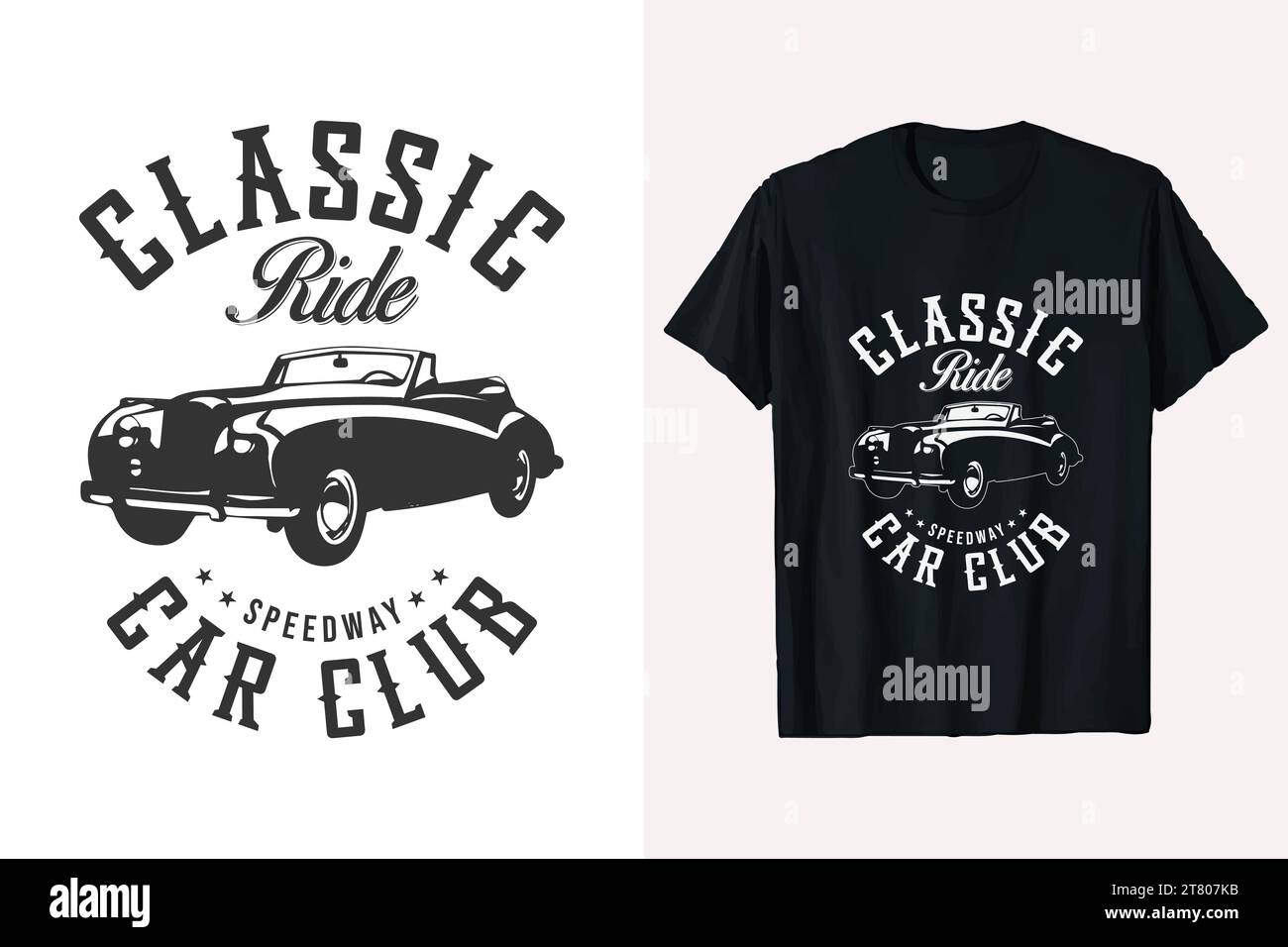 T-shirt da club auto Ride Speedway classica. grafica della t-shirt vettoriale per auto d'epoca. maglietta americana personalizzata stampata in bianco e nero. Illustrazione Vettoriale