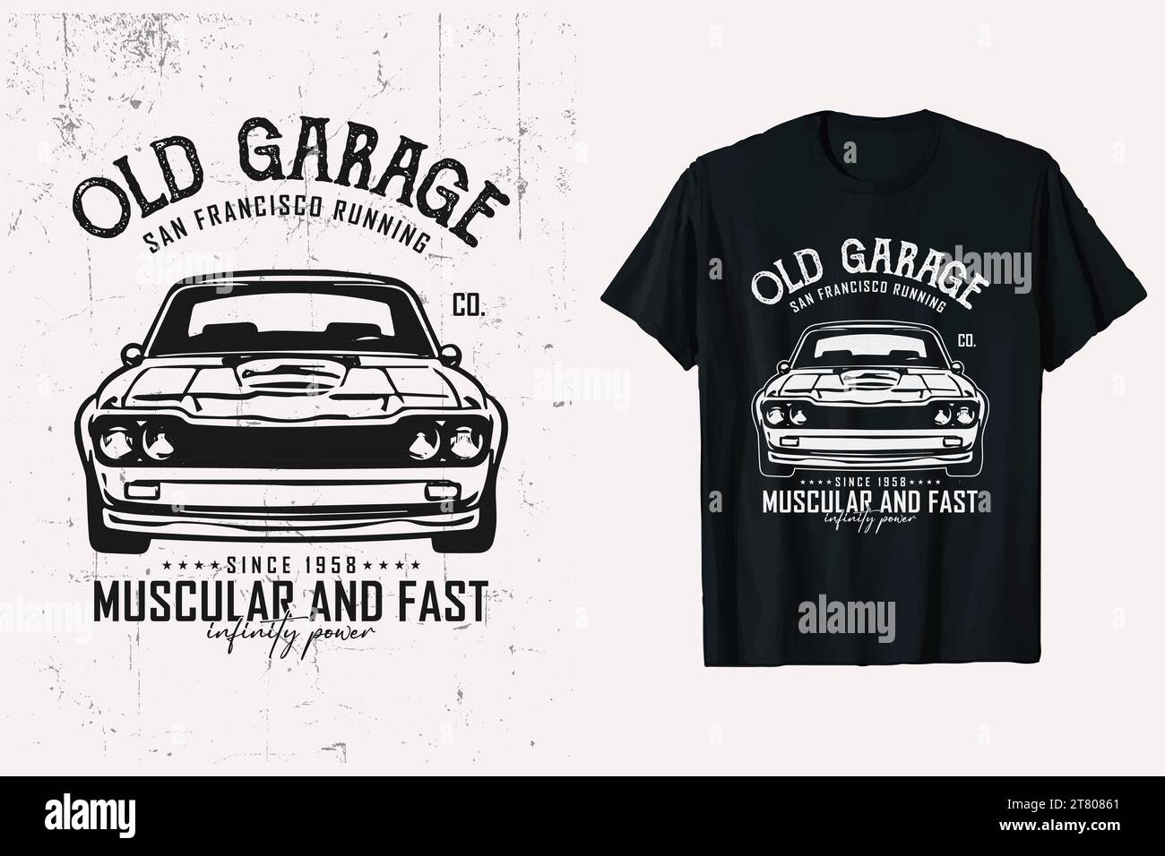 t-shirt vettoriale per auto d'epoca. grafica della t-shirt delle auto d'epoca. Modello di stampa personalizzato per auto retrò americane. Illustrazione Vettoriale