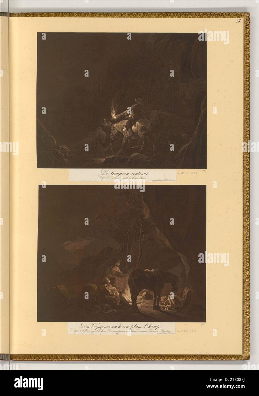 Wilhelm Alexander Wolfgang von Kobell (incisore) il gregge di ritorno; i viaggiatori giacenti in campo aperto. Aquatinta 1801 , 1801 Foto Stock