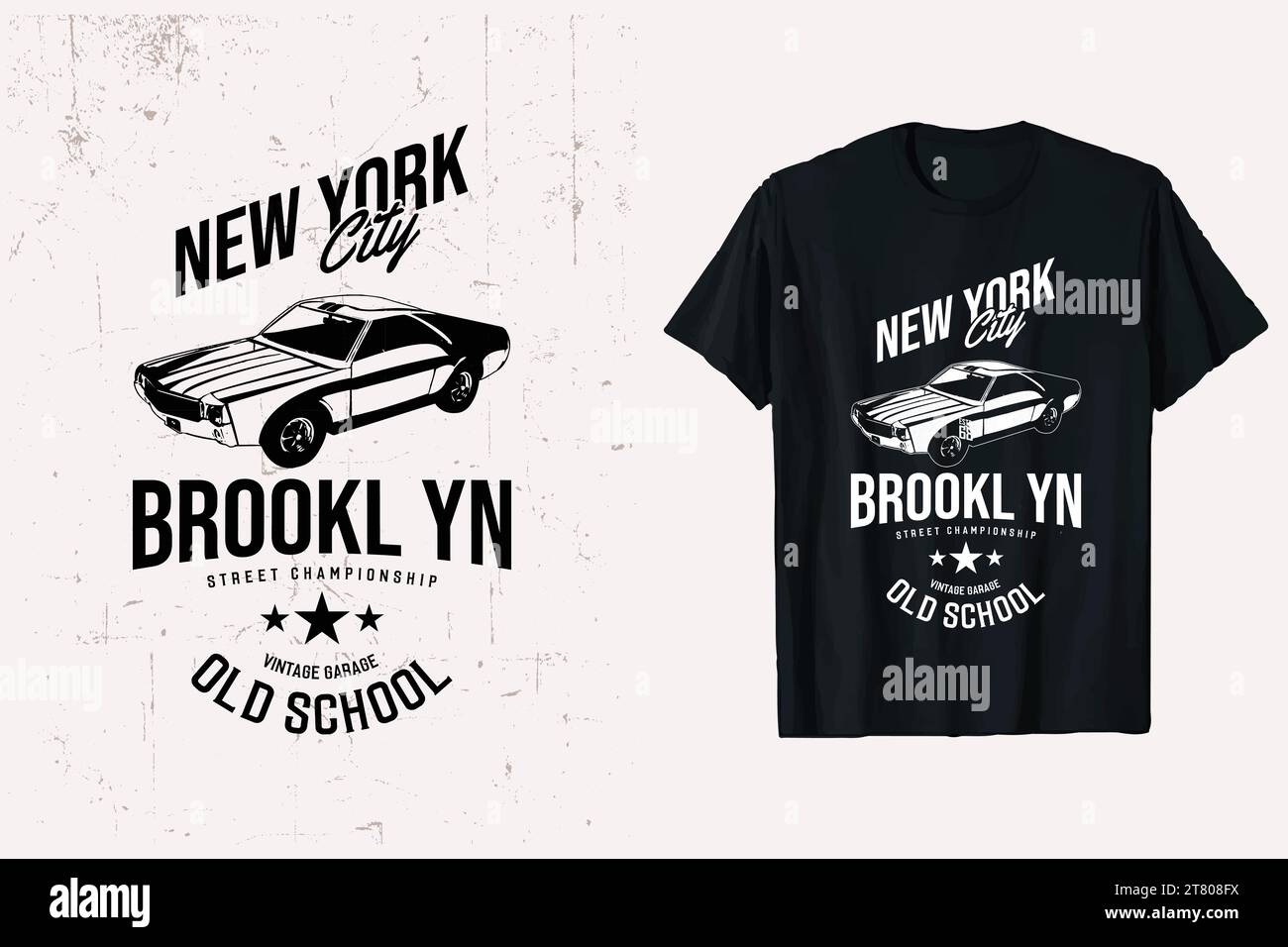 T-shirt vettoriale per auto d'epoca di New York City. modello di maglietta per auto d'epoca vecchia scuola. sfondo stampa maglietta auto in bianco e nero. Illustrazione Vettoriale