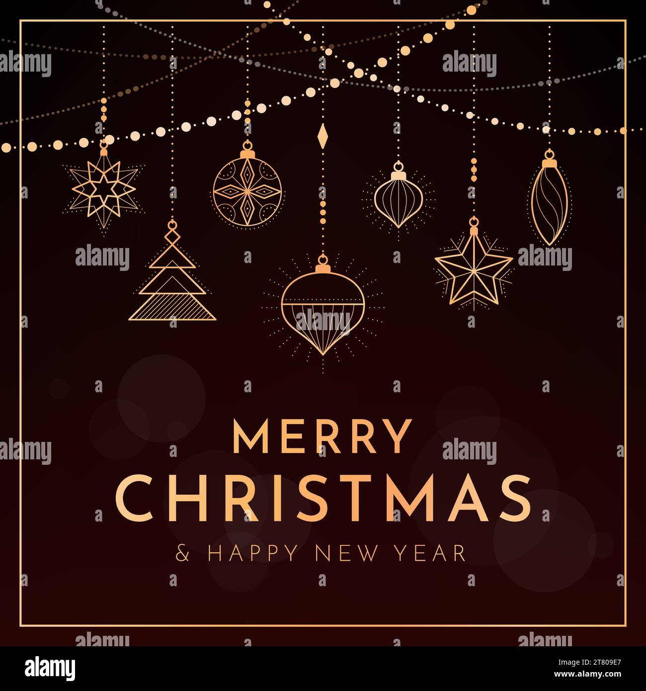 Buon biglietto di Natale con ornamenti dorati e spazio per copiare Illustrazione Vettoriale