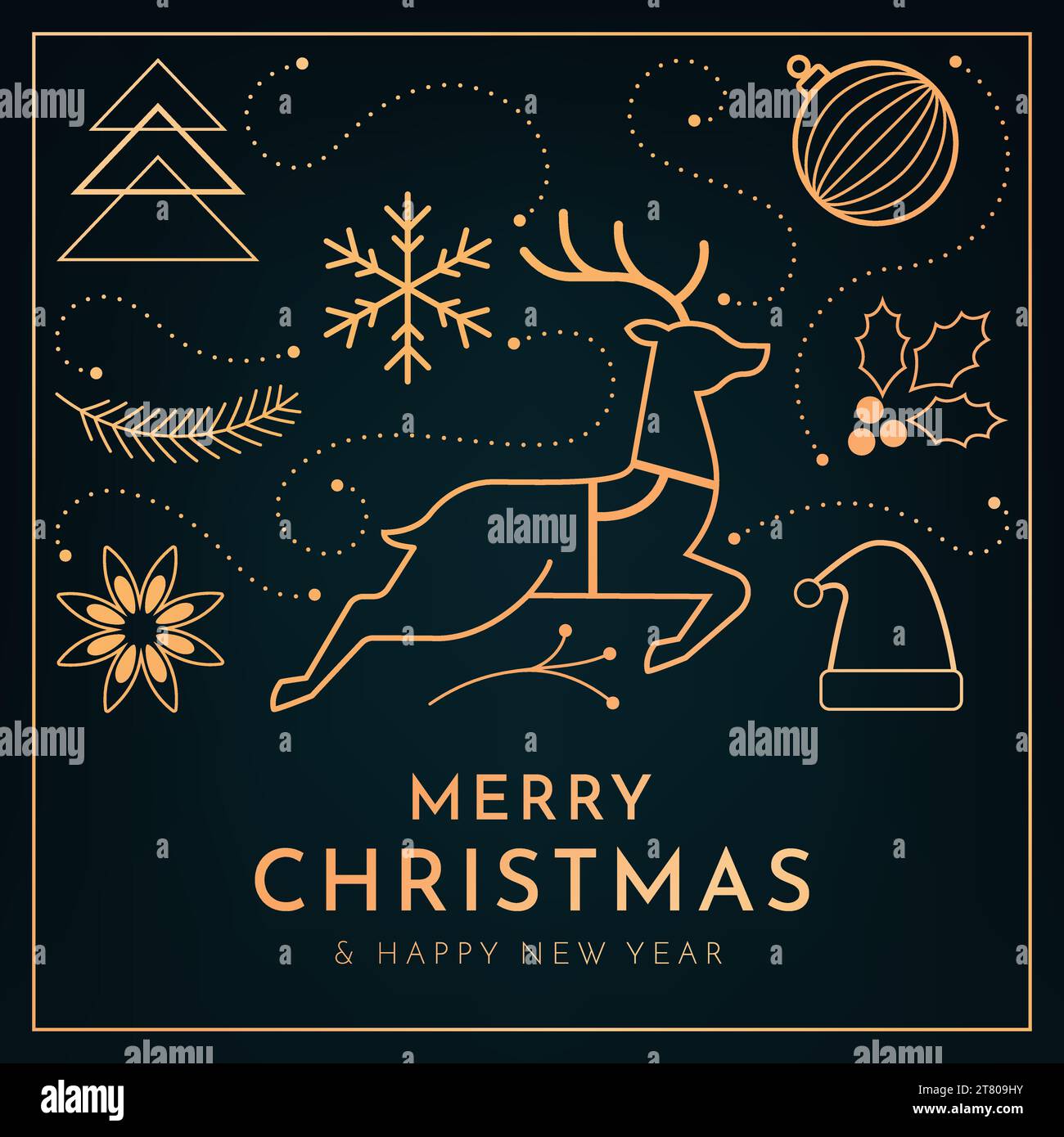 Buon biglietto di Natale con ornamenti dorati e spazio per copiare Illustrazione Vettoriale