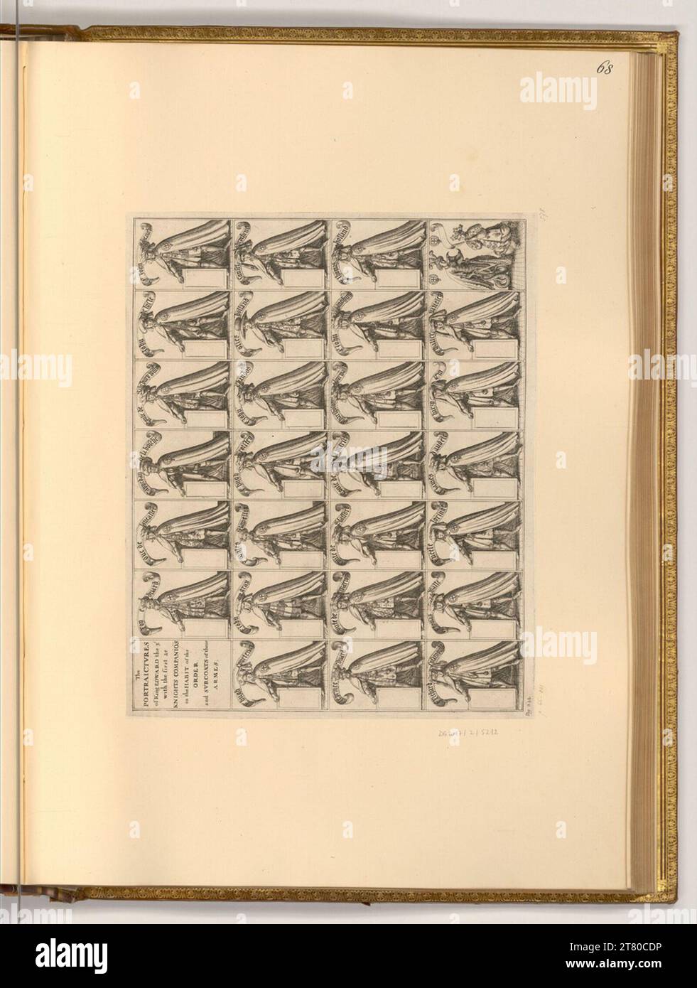 Wenzel Hollar (an der Entstehung Beteiligte r) i ritratti di re Edoardo III, con i primi 25 cavalieri compagni nell'abitudine dell'ordine e dei surcotti dei loro armi. incisione intorno al 1672 Foto Stock