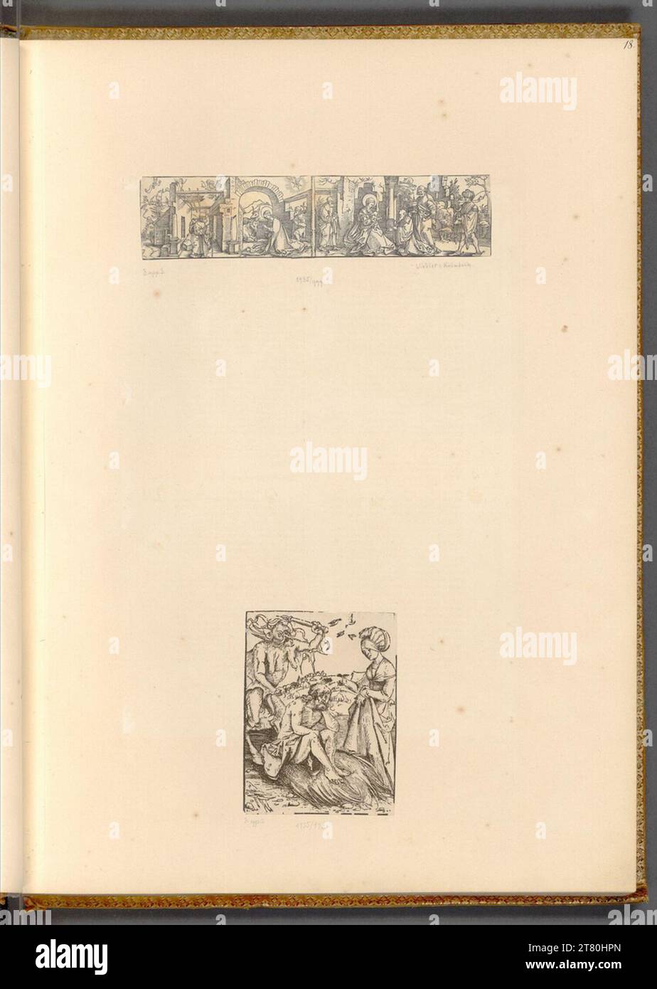Albrecht Dürer (Scuola) nascita di Cristo e adorazione dei re (da una foglia di calendario); sesto esame di Giobbe. Woodcut 1509-1515 , 1509/1515 Foto Stock