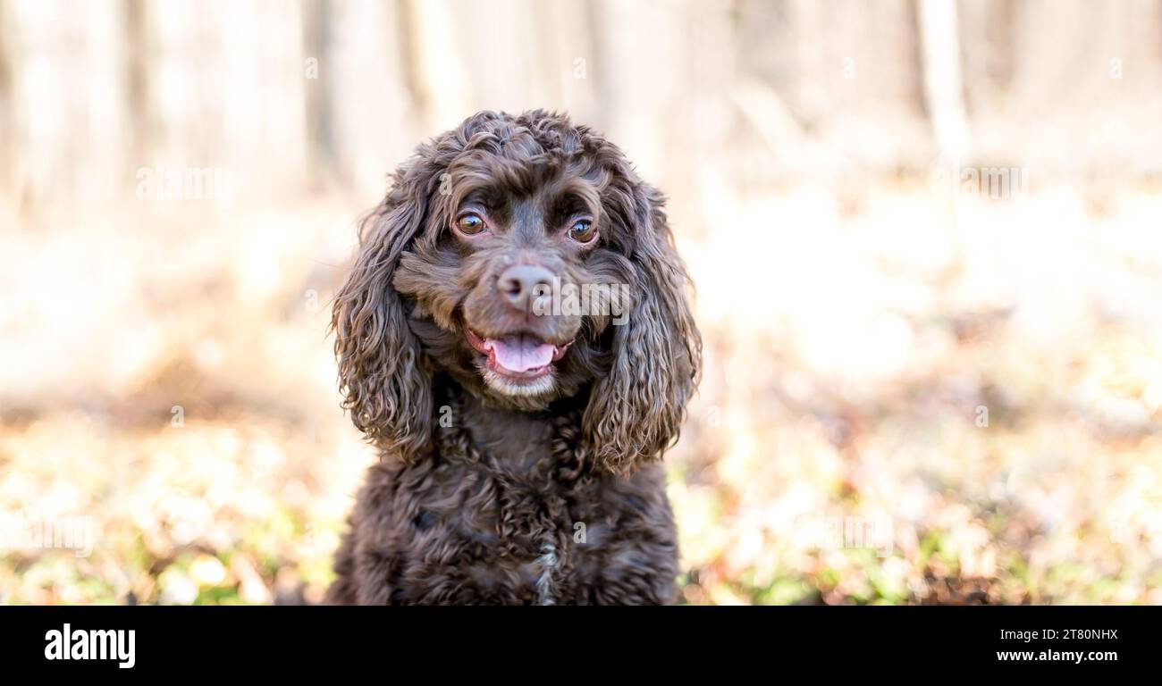 Un cane misto Cocker Spaniel x Poodle, conosciuto anche come Cockapoo Foto Stock