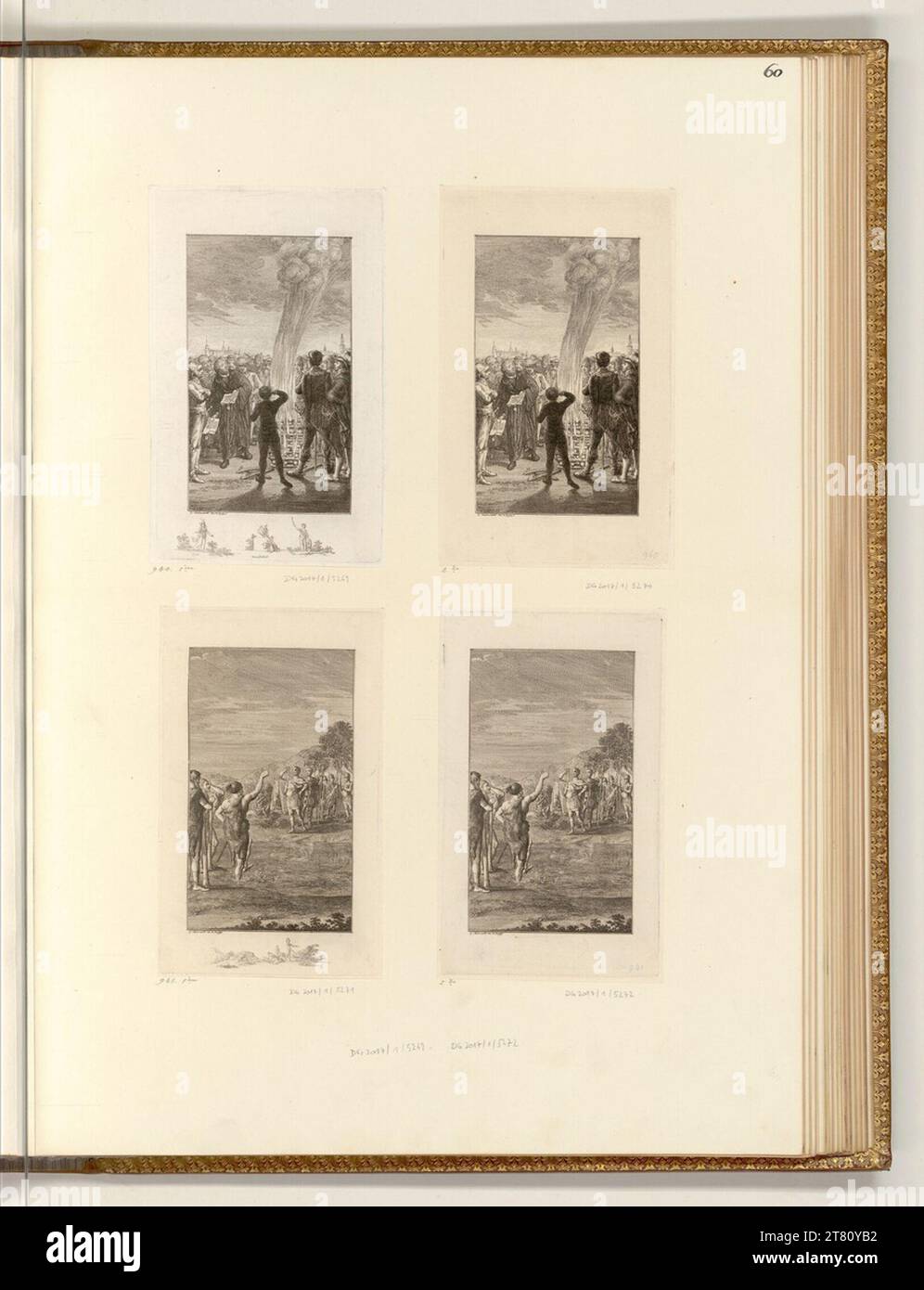 Daniel Nikolaus Chodowiecki (incisore) mensile tedesco: Lutero brucia il toro particolare; Hermann dopo la battaglia nella foresta di Teutoburgo. incisione 1800 , 1800 Foto Stock