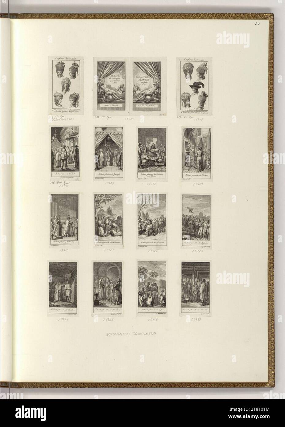 Daniel Nikolaus Chodowiecki (incisore) Göttingen calendario tascabile dal 1781: Frontespizio, intonaco, costumi nuziali a vari popoli (illustrazione del libro). incisione 1780 , 1780 Foto Stock
