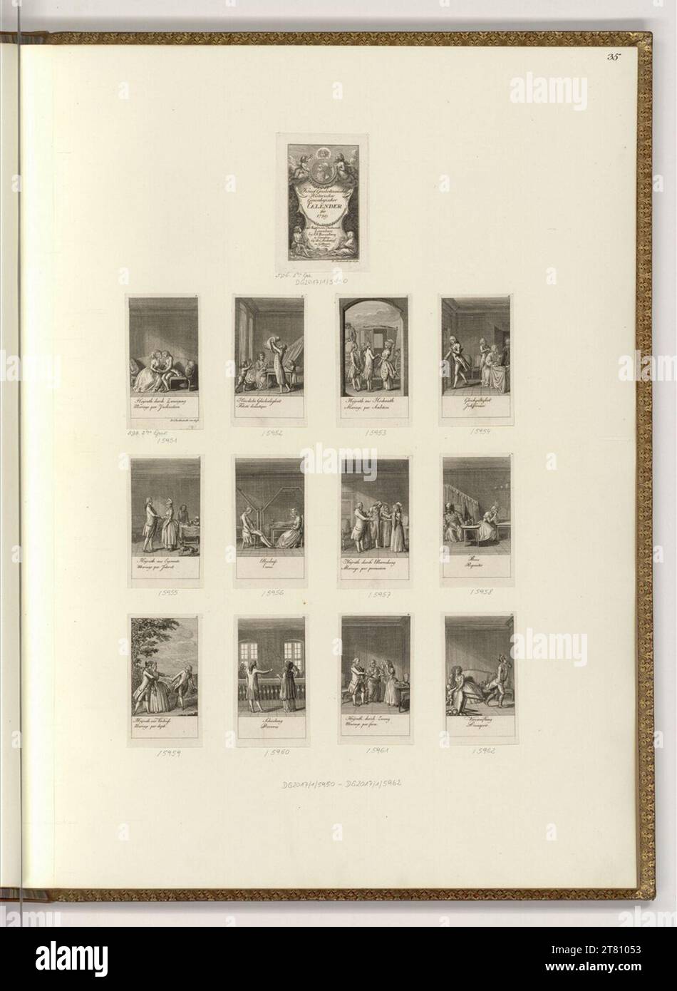 Daniel Nikolaus Chodowiecki (incisore) Göttingen calendario tascabile dal 1789: Motivazioni per il matrimonio e le loro conseguenze (illustrazione del libro). incisione 1788 , 1788 Foto Stock