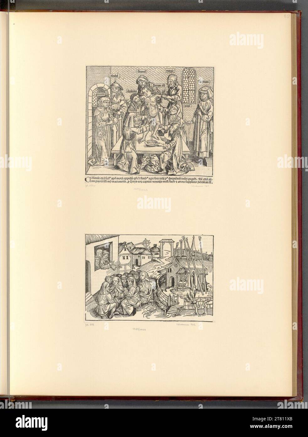 Hartmann Schedel (Verfasser in) Schedel, Hartmann: World Chronicle, il presunto omicidio rituale del ragazzo Simon von Trento; Hans Böhms sermone in Niklashausen nel Taubertal (illustrazione del libro). Woodcut 1493 , 1493 Foto Stock