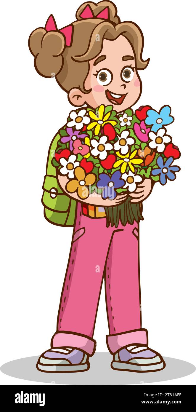 carina bambina con fiori tra le braccia Illustrazione Vettoriale