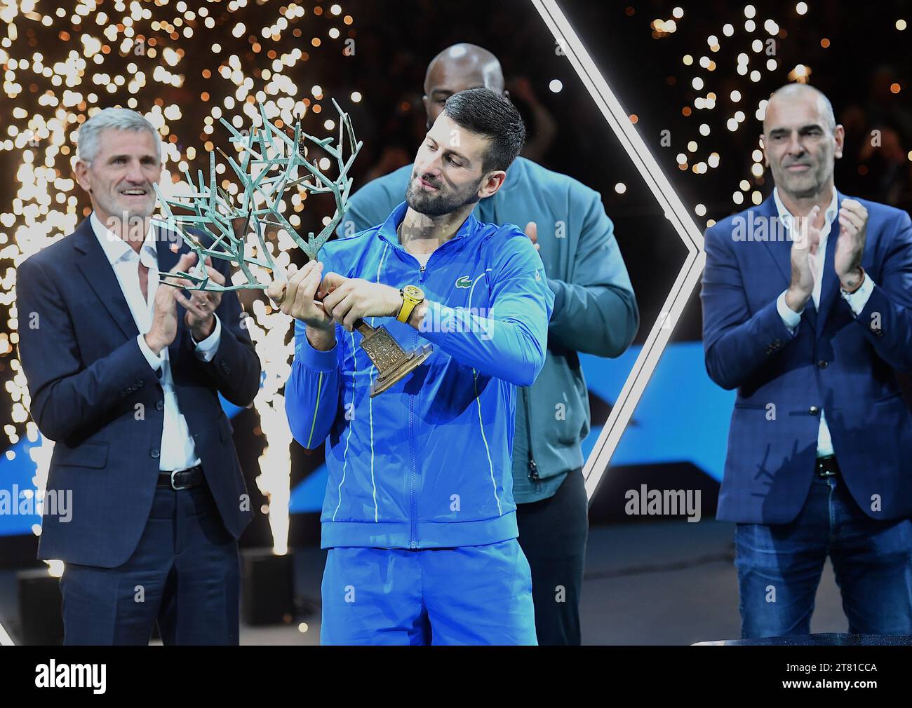 Novak DJOKOVIC della Serbia e Grigor DIMITROV della Bulgaria durante il Rolex Paris Masters, ATP Masters 1000 Foto Stock
