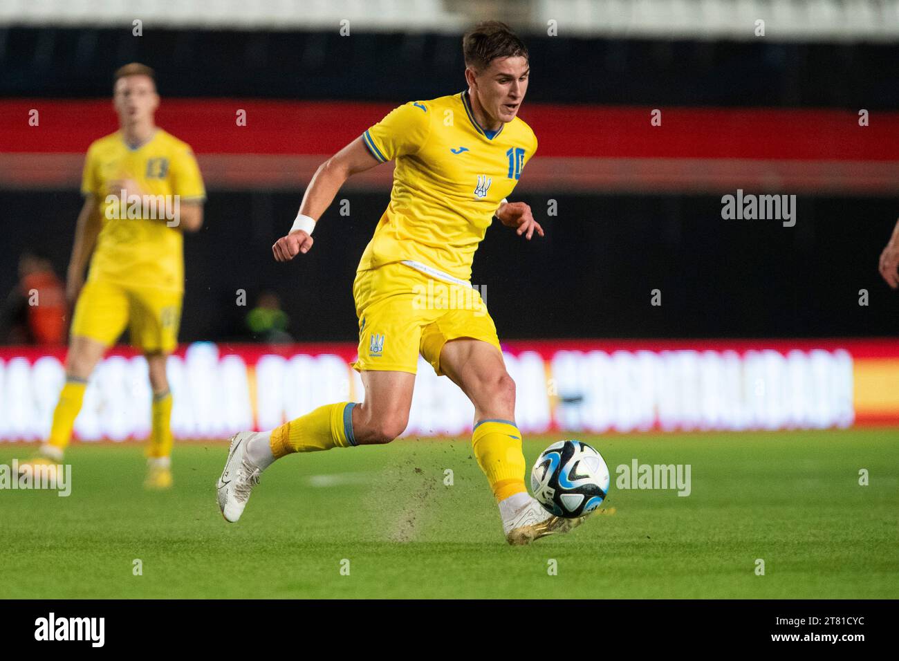 YARMOLYUK GIOCATORE DELLA SQUADRA UCRAINA U21 DURANTE LA PARTITA, UCRAINA U-21 contro LUSSEMBURGO U-21 UEFA EURO-21 turno di qualificazione gruppo F Nueva Condomina Stadium Murcia, regione di Murcia 17 novembre 2023. Foto Stock