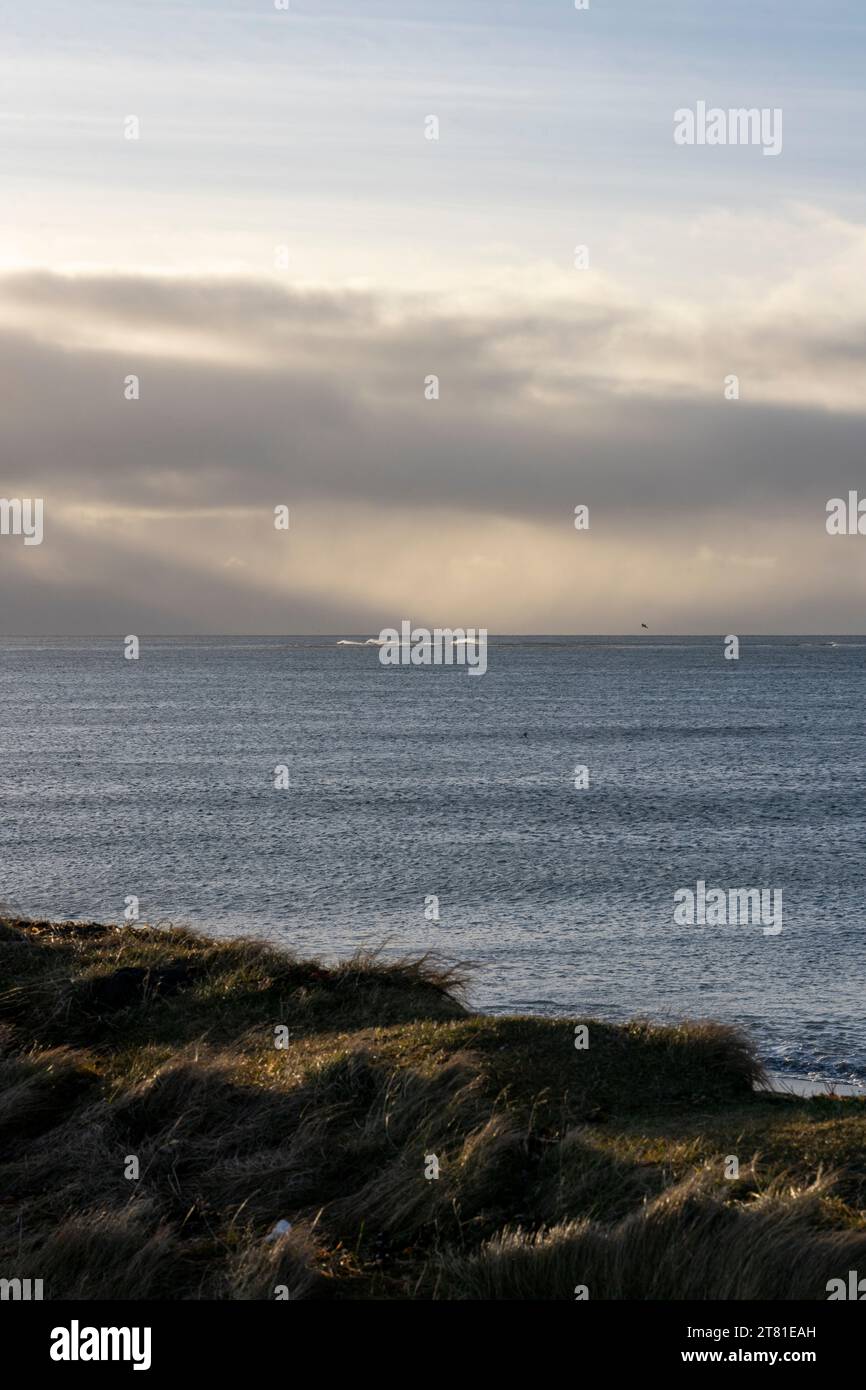 Oceano Atlantico settentrionale a Gardur, Islanda sudoccidentale, penisola di Reykjanes Foto Stock